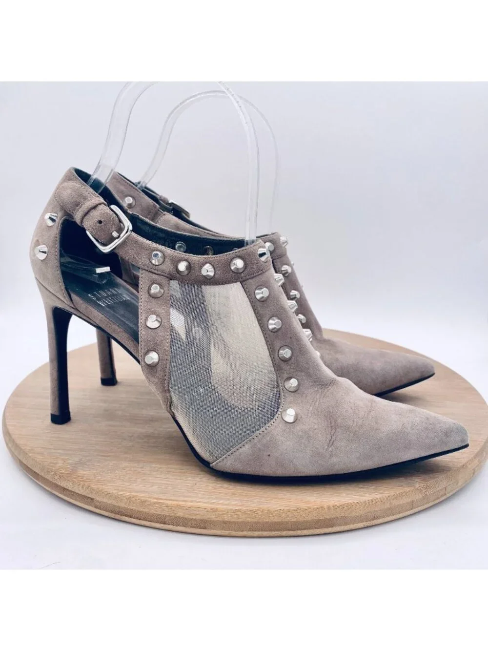 Stuart Weitzman Shoes Womens 7.5 Gray Suede Stiletto Heels Studded Steampunk